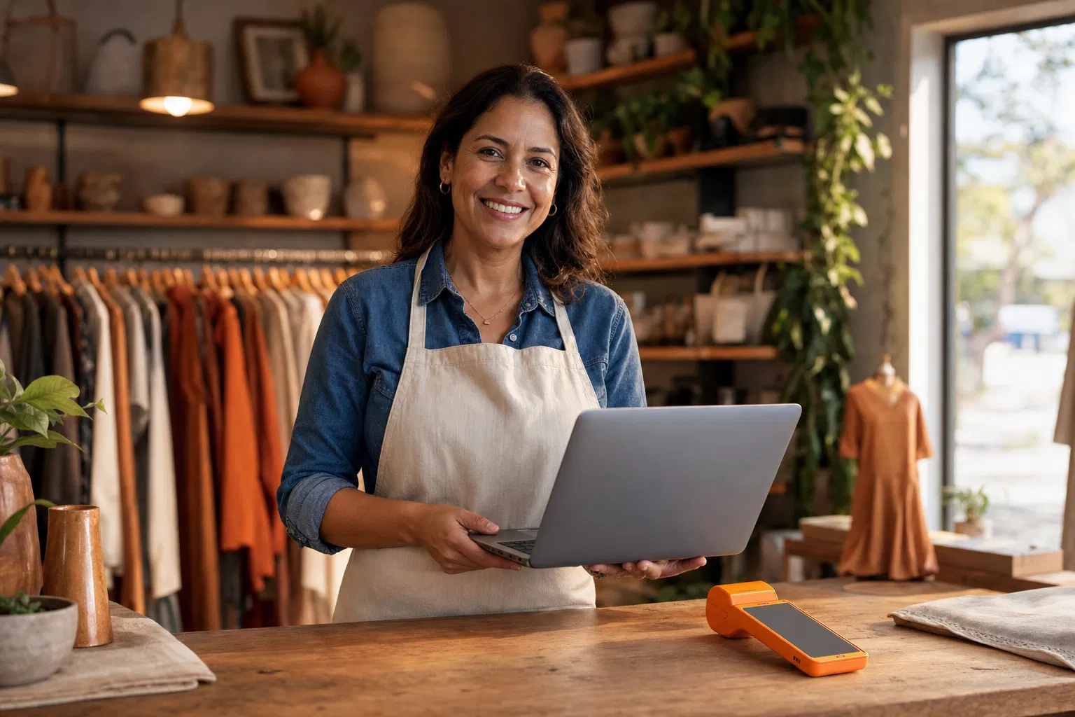Empreendedora usando o Soft-Fácil em sua loja